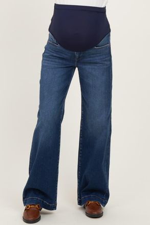Pinkblush Dark Wash Wide Leg Maternity Jeans in Navy Blue at Nordstrom, Size 26 29
