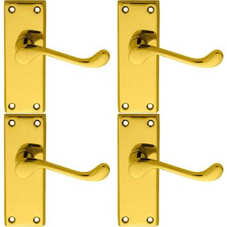 Loops 4x PAIR Victorian Scroll Lever on Short Latch Backplate 118 x 43mm Brass in Metallics