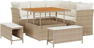 vidaXL Vidaxl - Conjunto De Sof&aacute; De Jard&iacute;n Con Coj&iacute;n 8 Pcs Beige Y Crema