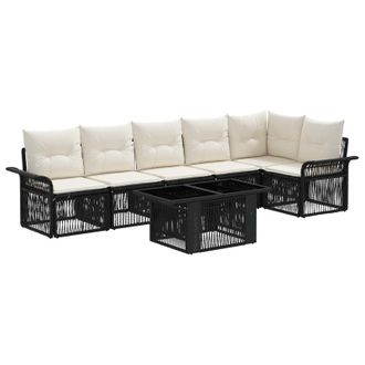 vidaXL Conjunto De Sof&aacute;s De Jard&iacute;n 7 Uds. Negro Y Blanco Crema Vidaxl