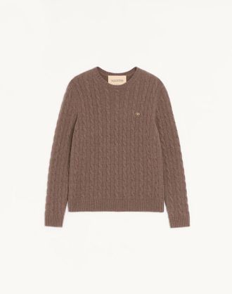 Valentino Valentino cashmere cable-knit pullover with VLogo Man BROWN XXL