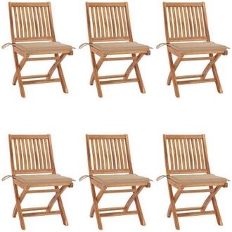 vidaXL Vidaxl - Sillas De Jard&iacute;n Plegables 6 Uds Madera Maciza Teca Con Cojines
