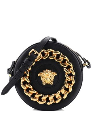 Versace La Medusa Round Camera Bag Leather with Chain Detail Small crossbody bag - Zwart