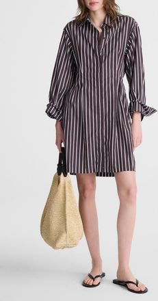 Madewell Tucked Long Sleeve Mini Shirtdress in Chocolate Plum at Nordstrom, Size 16