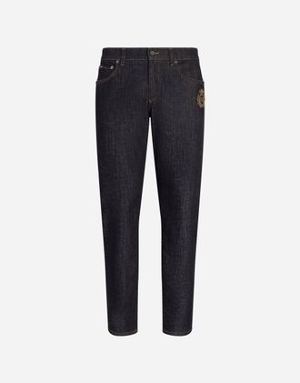 Dolce & Gabbana Slim-fit Stretch Cotton Jeans With Patch - Man Denim Multi-colored 48