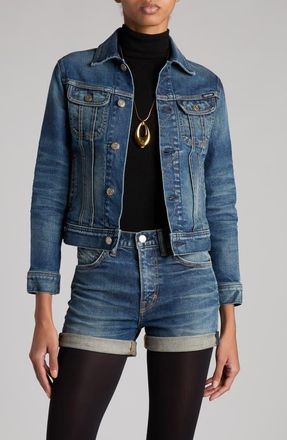 Tom Ford Comfort Crop Stonewash Denim Jacket in Mid Blue at Nordstrom, Size Medium