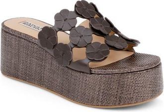 Badgley Mischka Wendall Platform Wedge Slide Sandal in Brown Leather at Nordstrom, Size 8.5