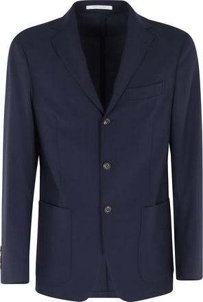 Eleventy Blue Single-Breasted Soft Pocketed Wool Blazer