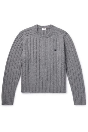 Celine Suede-Trimmed Cable-Knit Cashmere Sweater