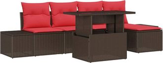vidaXL Set Divano Da Giardino 6 Pz Marrone E Rosso Polyrattan Vidaxl