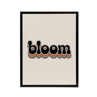 Artery8 Bloom Vibrant Retro Rainbow Font Typography Framed Canvas Art Print in Beige | Size: W24 x H32