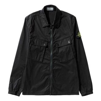 Stone Island Compass Patch Zip up Shirt Black 771510910-V0029