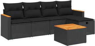 vidaXL Set De Sof&aacute;s De Jard&iacute;n 6 Piezas Y Cojines Rat&aacute;n Sint&eacute;tico Negro Vidaxl