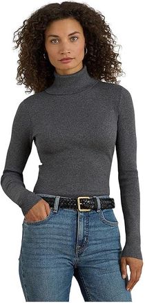 Lauren Ralph Lauren Ribbed Turtleneck Sweater Womens Clothing Onyx Grey Heather : XL, Cotton/Modal/Nylon