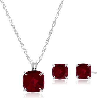 MAX + STONE 925 Sterling Silver Cushion Cut Gemstone Stud Earrings and Pendant Necklace
