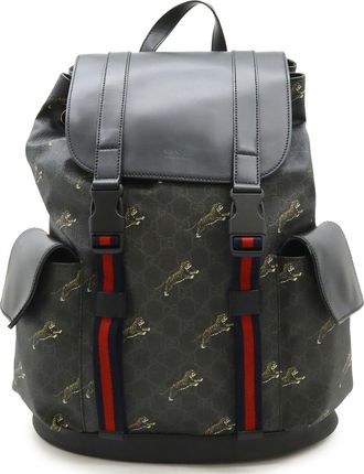 Gucci Sherry Line Black Gray Navy Red Color Pvc Leather Backpack (Pre-Owned)