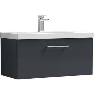 Nuie Nuie - Arno Wall Hung 1-Drawer Vanity Unit with Basin-3 800mm Wide - Satin Anthracite
