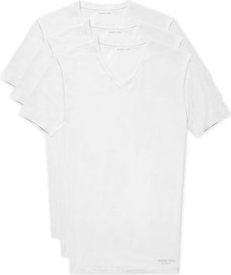 Tommy John Mens Essential Cool Cotton V-Neck Undershirt - Stay-Tucked Fit, White, XL