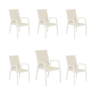 ED&Egrave;N JARD&Iacute; Pack 6 sillones de terraza f&aacute;cil secado blanco envejecido