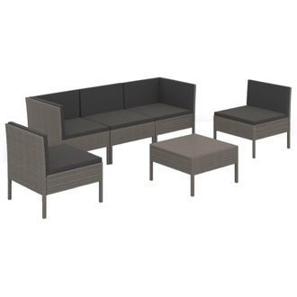 vidaXL Set De Muebles De Jard&iacute;n 6 Pzas Y Cojines Rat&aacute;n Sint&eacute;tico Gris Vidaxl