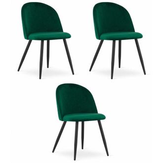 Private Label Set di 3 sedie Valora Bello in velluto verde con gambe nere
