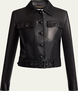 Saint Laurent Leather Button Down Jacket