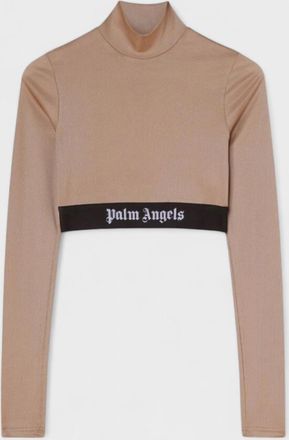 Palm Angels Womens Logo Tape Skin Tee Camel Brown Wmns - Beige - Size Medium