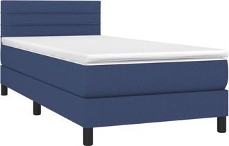 vidaXL Cama Box Spring Colch&oacute;n Y Luces Led Tela Azul 90x200 Cm Vidaxl