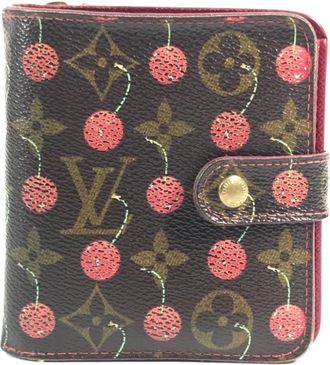 Louis Vuitton Brown Red Color Monogram Cherry Blossom Canvas Wallet (Bi-Fold) (Pre-Owned)