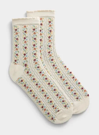 Simons Womens Scalloped edge floral pointelle-knit socks