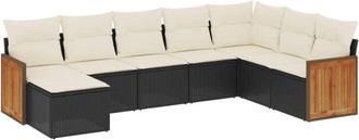 vidaXL Set De Sof&aacute;s De Jard&iacute;n 8 Piezas Y Cojines Rat&aacute;n Sint&eacute;tico Negro Vidaxl