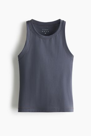 H&M Sport-Tanktop mit SoftMove in Slim Fit - Dunkles Lehmgrau