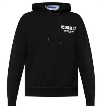 Dsquared2 Zwarte Logo Print Hoodie Italiaans Gemaakt - Heren - Hoodies - Zwart - S - Katoen - Hoodies & sweatvesten