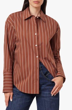 Habitual Tie Back Striped Poplin Shirt in Tortoise Shell at Nordstrom, Size X-Large