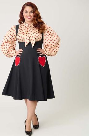 Unique Vintage Plus Size Amma Swing Skirt in Black W/red Hearts at Nordstrom, Size 1X