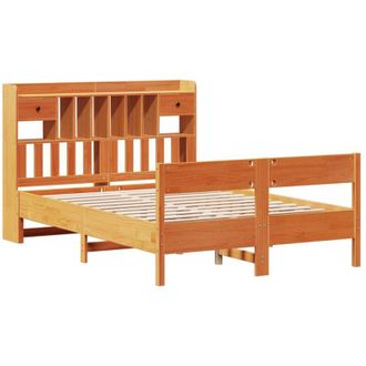 vidaXL Bookcase Bed without Mattress Wax Brown 140x190cm Solid Wood Pine Vidaxl
