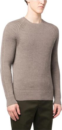 Zanone Ribbed Jumper - Heren - Ronde hals truien - Beige - 2XL - Wol - Truien & Vesten