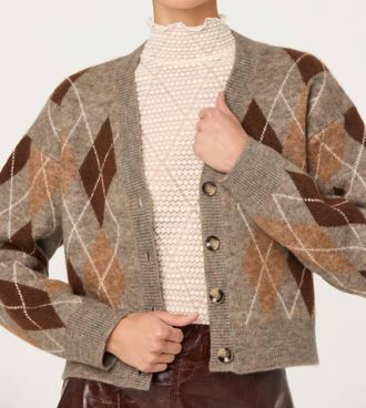 Astr Ashtyn V-Neck Cardigan In Brown Argyle