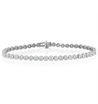 The Diamond Store 3ct Cluster Lab Diamond Tennis Bracelet H/Si Set in 9K White Gold