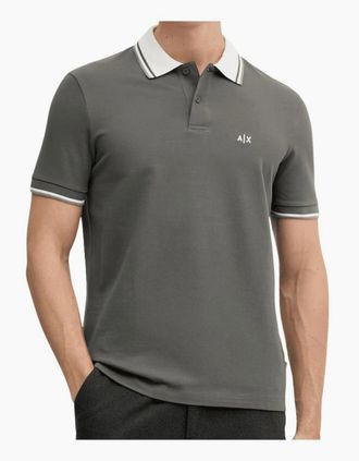A|X Armani Exchange Mens Collar Logo Khaki Green Polo Shirt - Size: 40