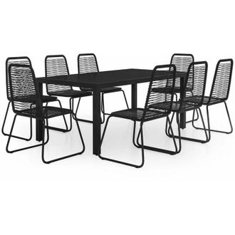 vidaXL Set De Comedor De Jard&iacute;n De 9 Piezas Pvc Rat&aacute;n Negro Vidaxl