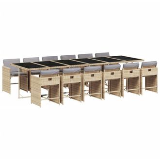 vidaXL Set Comedor De Jard&iacute;n Con Cojines 13 Pzas Rat&aacute;n Sint&eacute;tico Beige Vidaxl