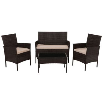 Hhg [nunca Usado] Conjunto De Jard&iacute;n De Polirrat&aacute;n Hhg-069, Grupo De Asientos Conjunto De Sal&oacute;n, Metal Vidrio Tela/textil (180g/m&sup2;), Marr&oacute;n, Cojines Crema