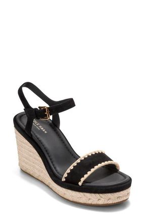 Cole Haan Asbury Cloudfeel Espadrille Wedge in Black Suede /Natural Raffia at Nordstrom, Size 10.5