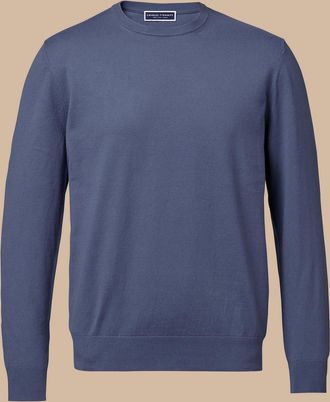 CHARLES TYRWHITT Combed Cotton Crew Neck Jumper - Blue Size XS by Charles Tyrwhitt