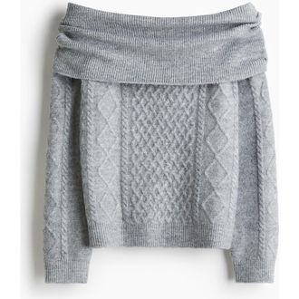 H&M Off-the-shoulder Jumper in Gray Melange at Nordstrom, Size Xx-Large