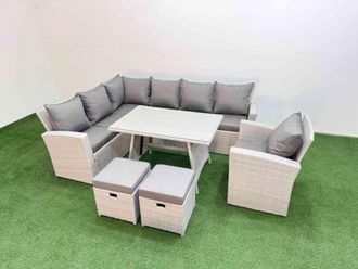 Fimous Garden Outdoor Rattan Furniture Set with Armchair 9 Seater in Light Grey
