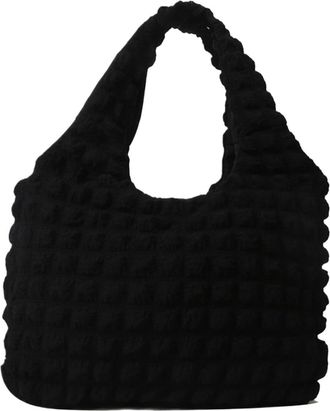 Generic Womens Plush Bags Handbag Pleated Cloud Bag Female Candy Color Large Capacity Shoulder Handbags Shopping Girls Pouch Tote Bolsas(Black)