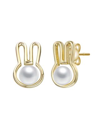 Rachel Glauber 14K Plated 5Mm Pearl Bunny Earrings