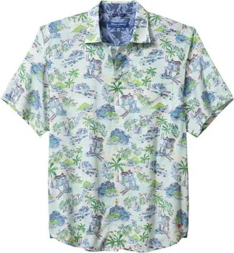 Tommy Bahama Tortola Paradise Isle Short Sleeve Lyocell & Cotton Button-Up Shirt in White at Nordstrom, Size Xx-Large